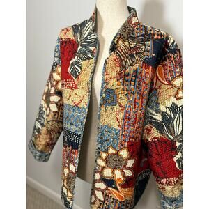 Alfred Dunner Womens Ethnic Reversible Quilted Jacket Size 12 Multicolor Floral